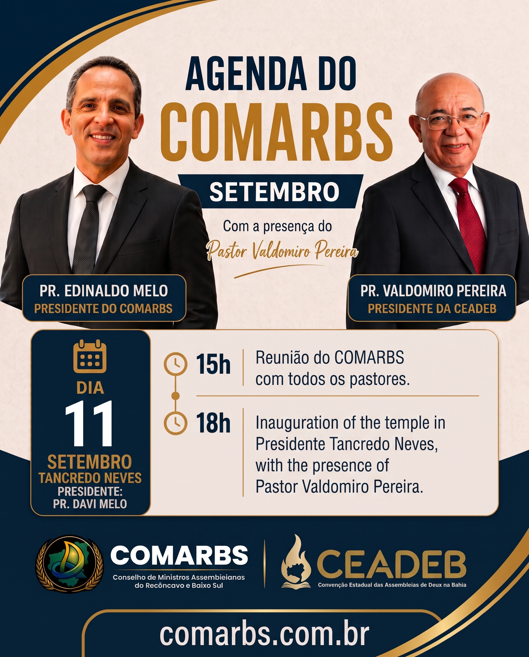 Agenda do COMARBS — 11 de Setembro em Presidente Tancredo Neves